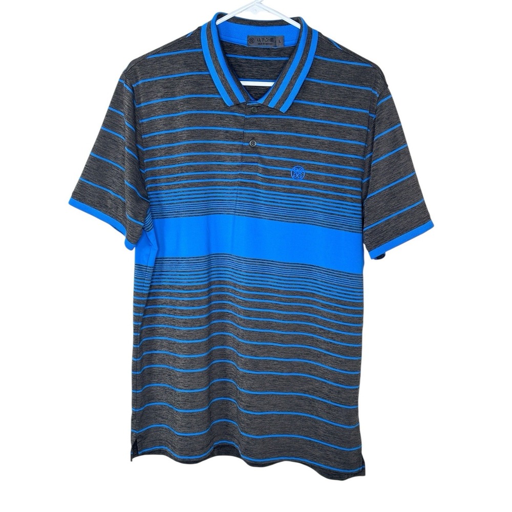 G/FORE Golf Performance Polo Shirt Mens Sz Large Blue Illusion Stripe G Fore
